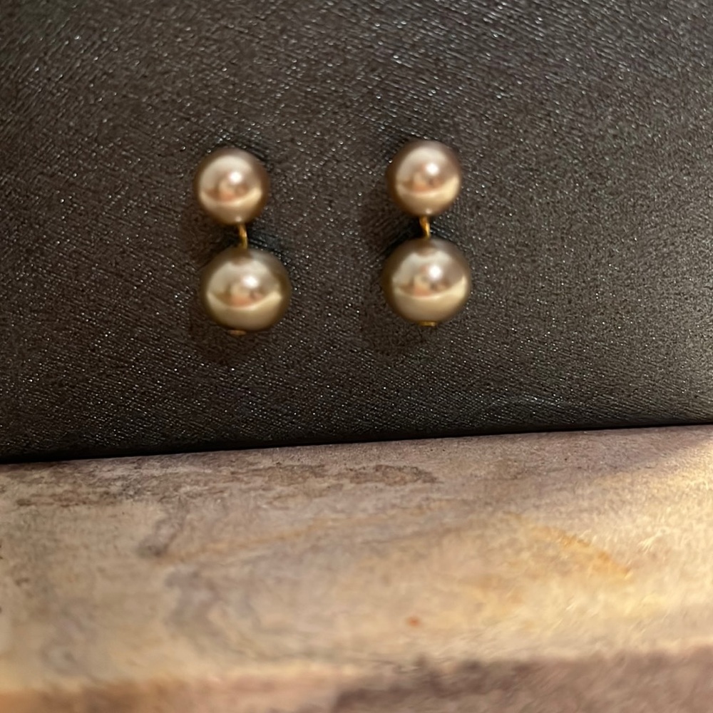 double silver pearl hanging earrings